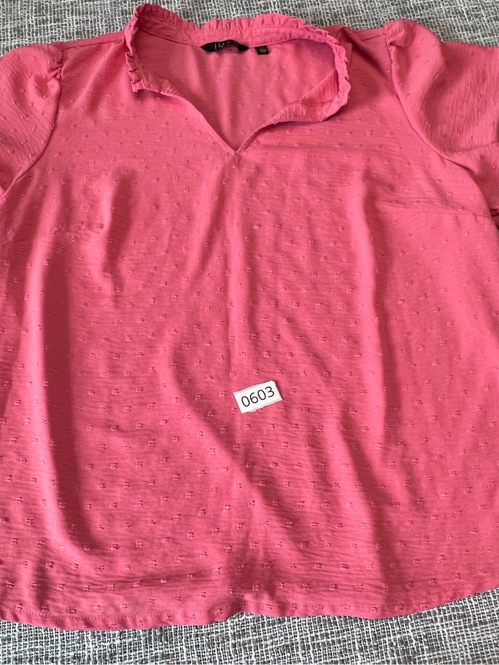 IMAN Girls Pink Ruffled V-Neck Textured Top